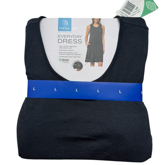 MPG *NEW* Everyday Dress in Heather Black Size Large Tencel Pockets Sleeveless - Picture 1 of 4